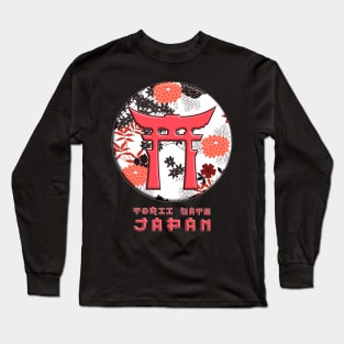 Torii Traditional Japanese Gate Japanese Flag Japan Symbol Floral Pattern Chrysanthemum Cherry Blossom 57 Long Sleeve T-Shirt